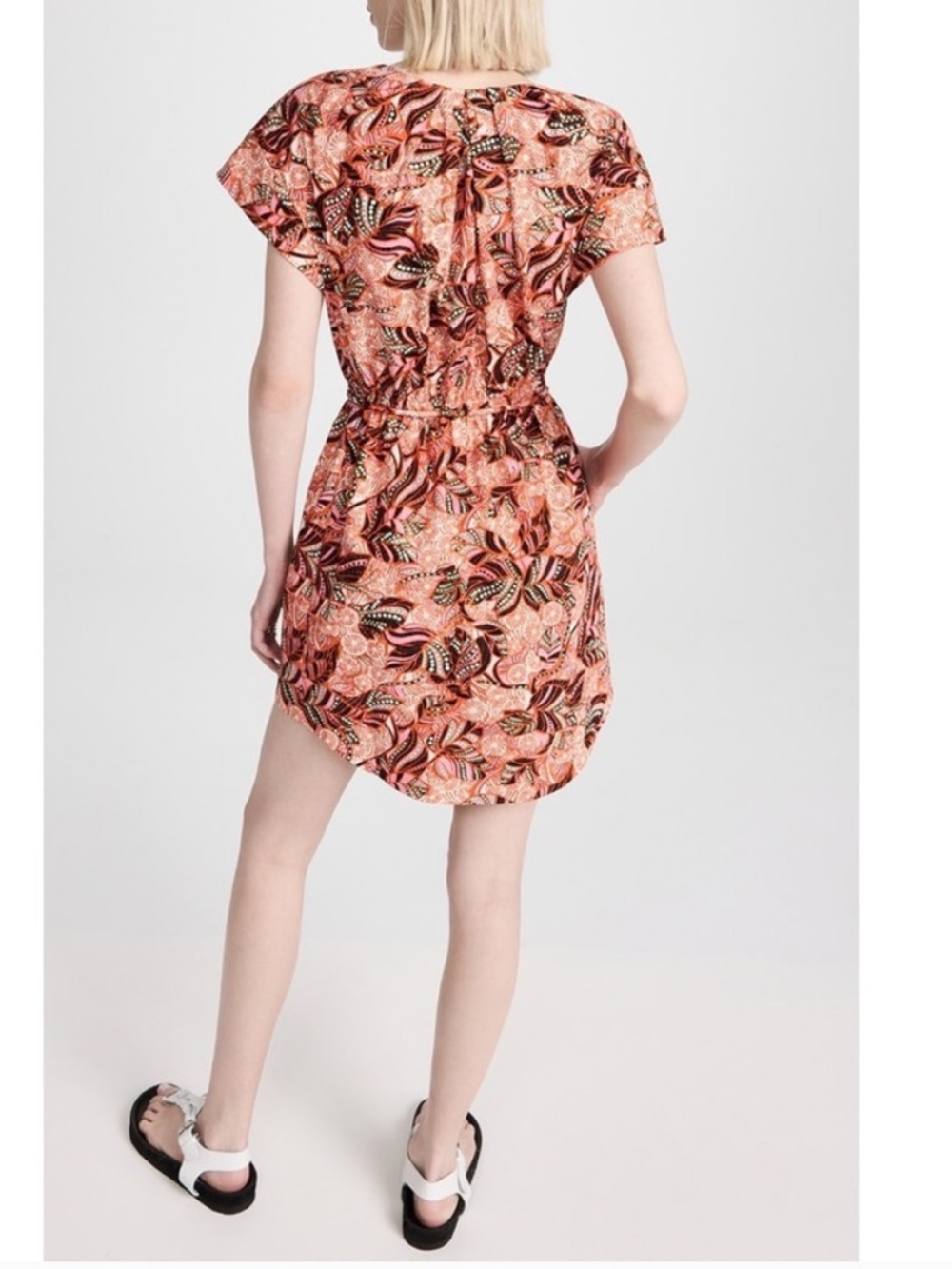 A.L.C. Alice dress orange-Pink Print V-Neck Drawstring Mini Dress size 4 - Picture 2 of 11